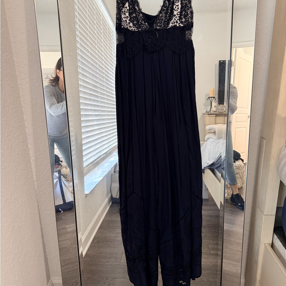 Free People Black Lace Maxi Jumpsuit